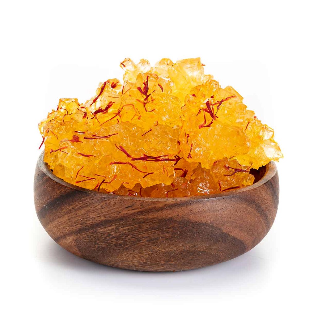 Persian saffron rock candy in a bowl